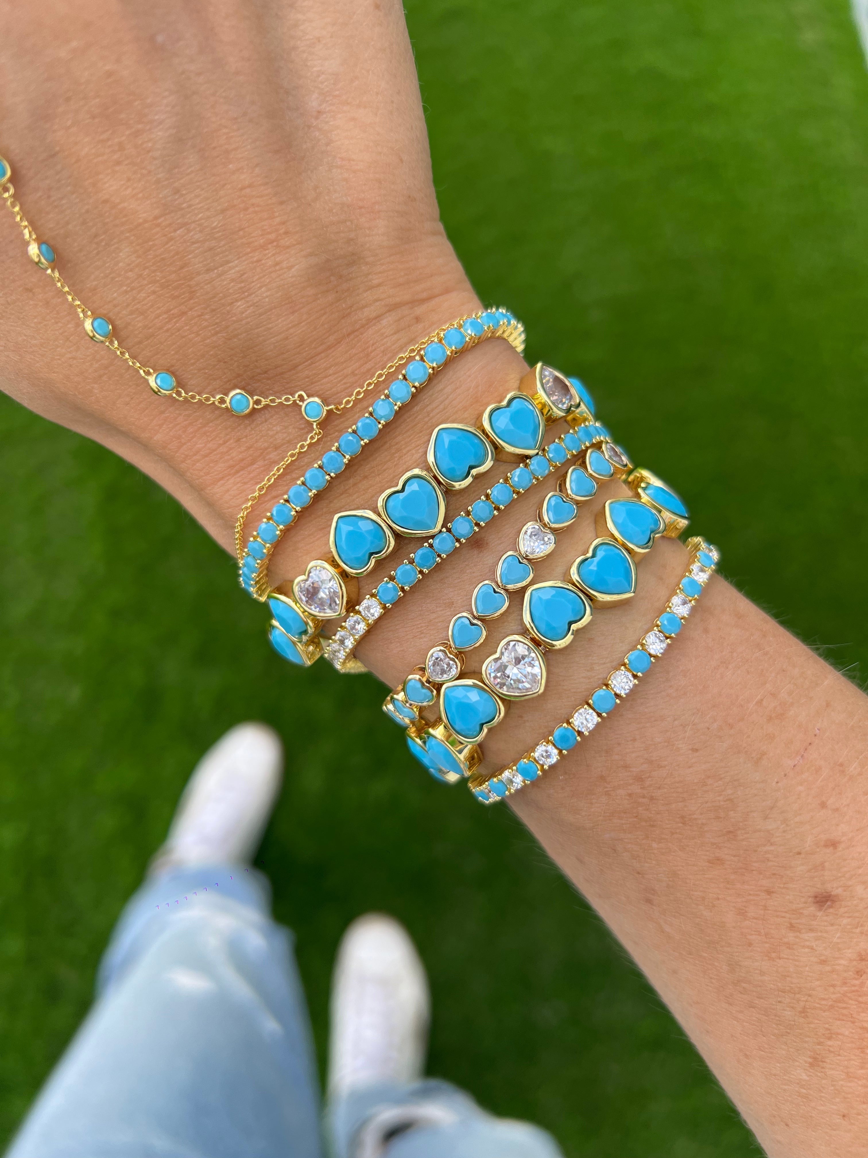 Turquoise Stretchy Bezel Heart Bracelet