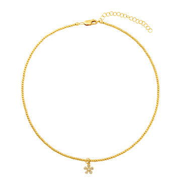 2MM SIGNATURE NECKLACE WITH 14K YELLOW GOLD DIAMOND FLOWER CHARM