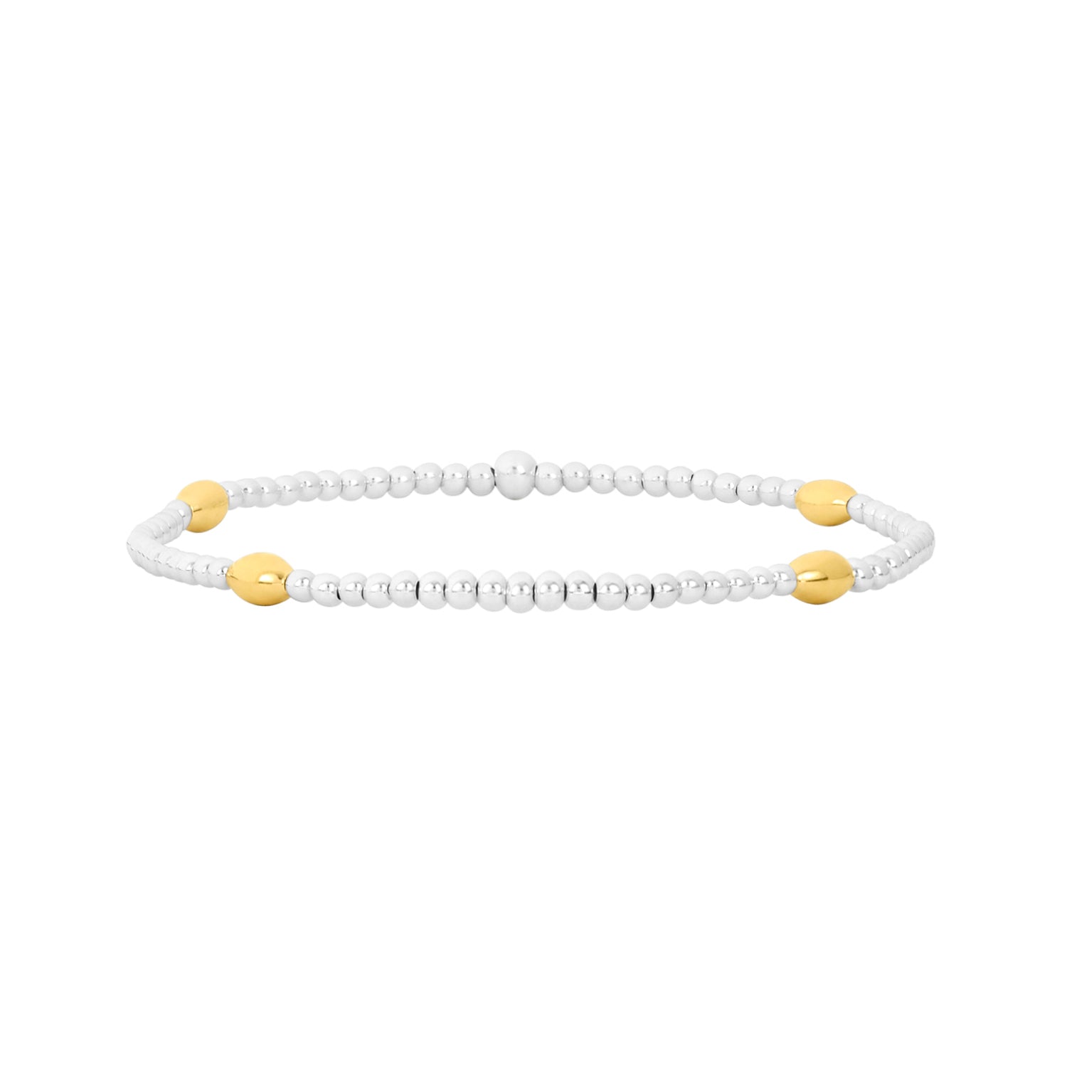 2MM Sterling Silver Bracelet with Yellow Gold Orzo Pattern