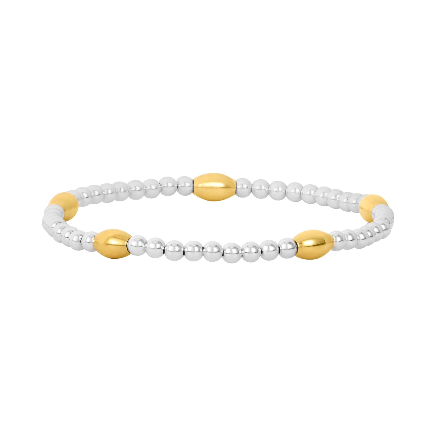 3MM Sterling Silver Filled Bracelet with Yellow Gold Orzo Pattern