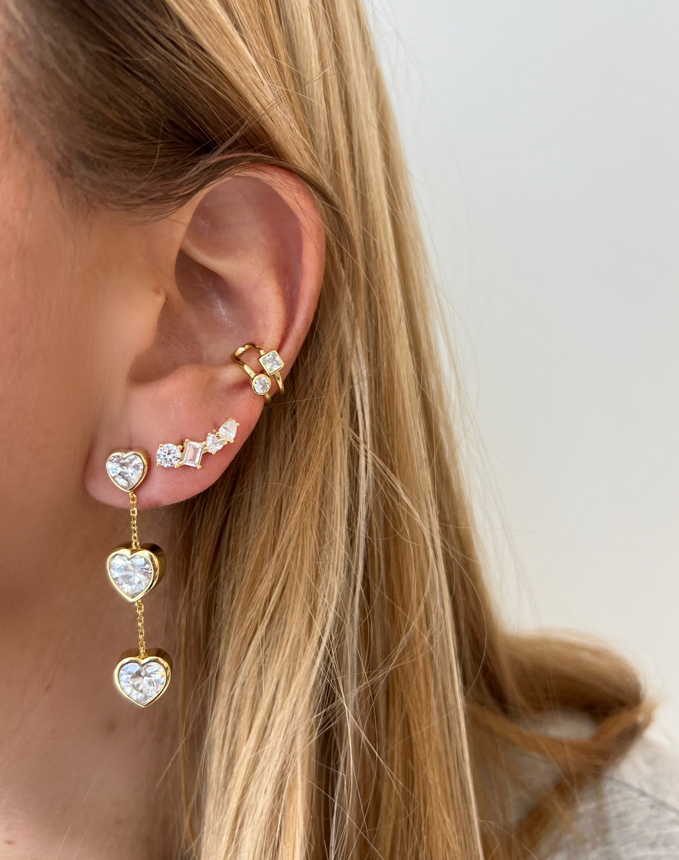 Triple Heart Drop Earrings