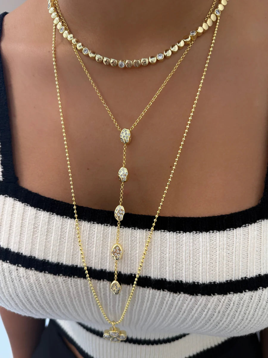 Pave Golden Pebble Lariat