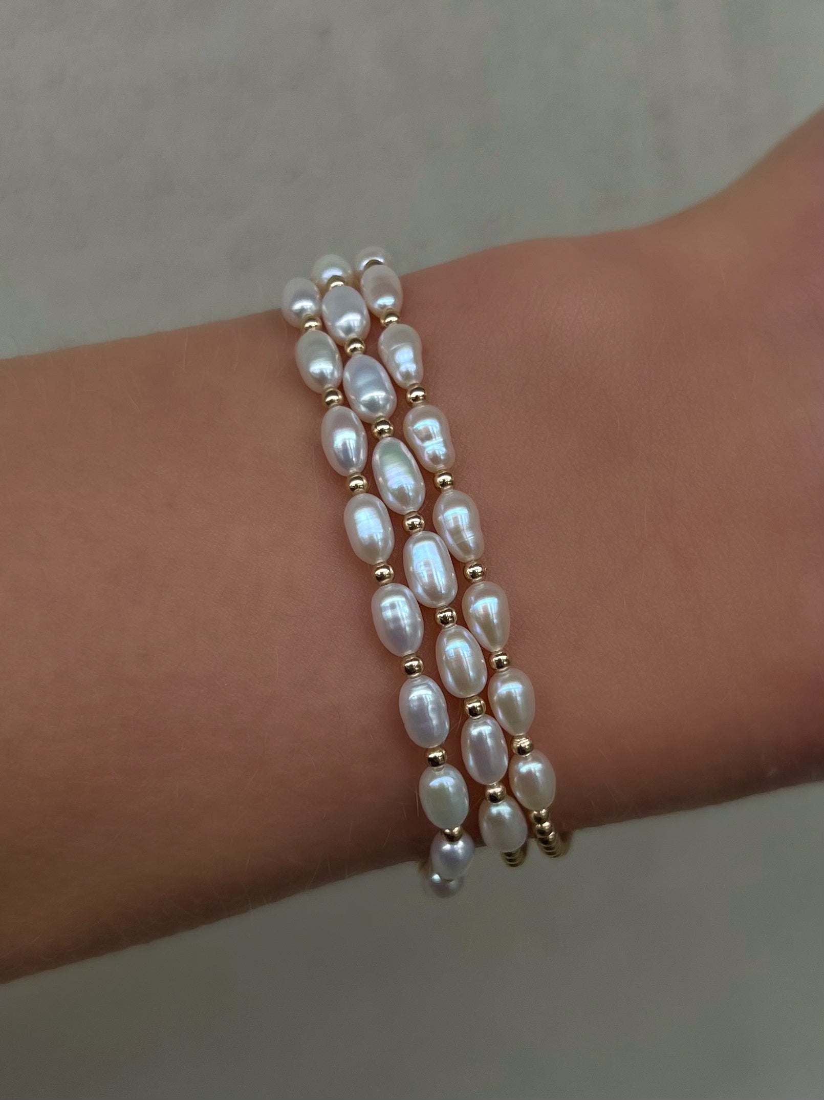 2MM Signature Bracelet with Rice Pearl Gold Pattern