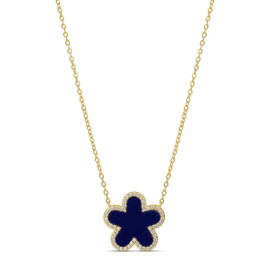 Pave Outlined Stone Flower Necklace