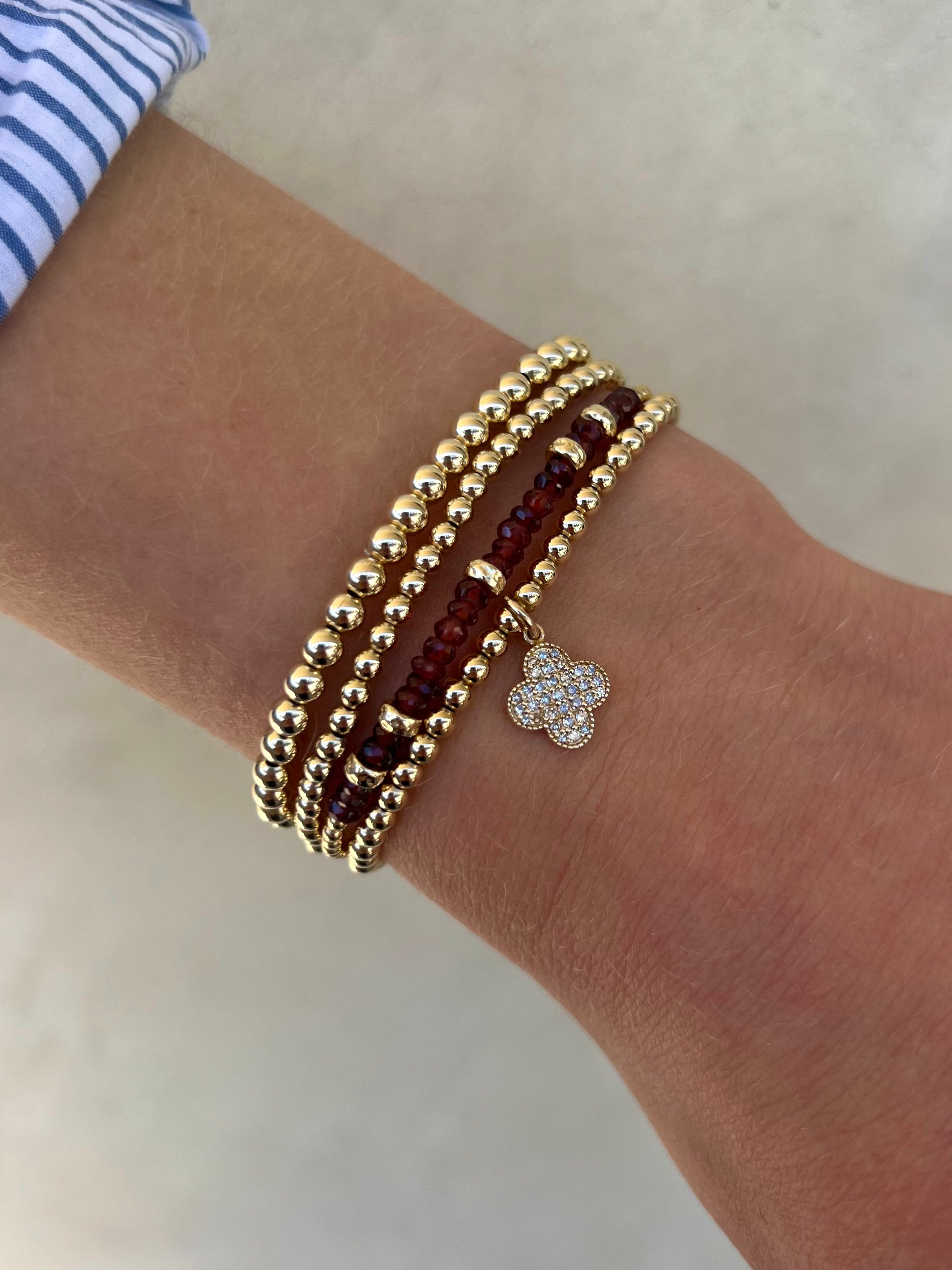 3MM Signature Bracelet with 14K Diamond Clover Charm