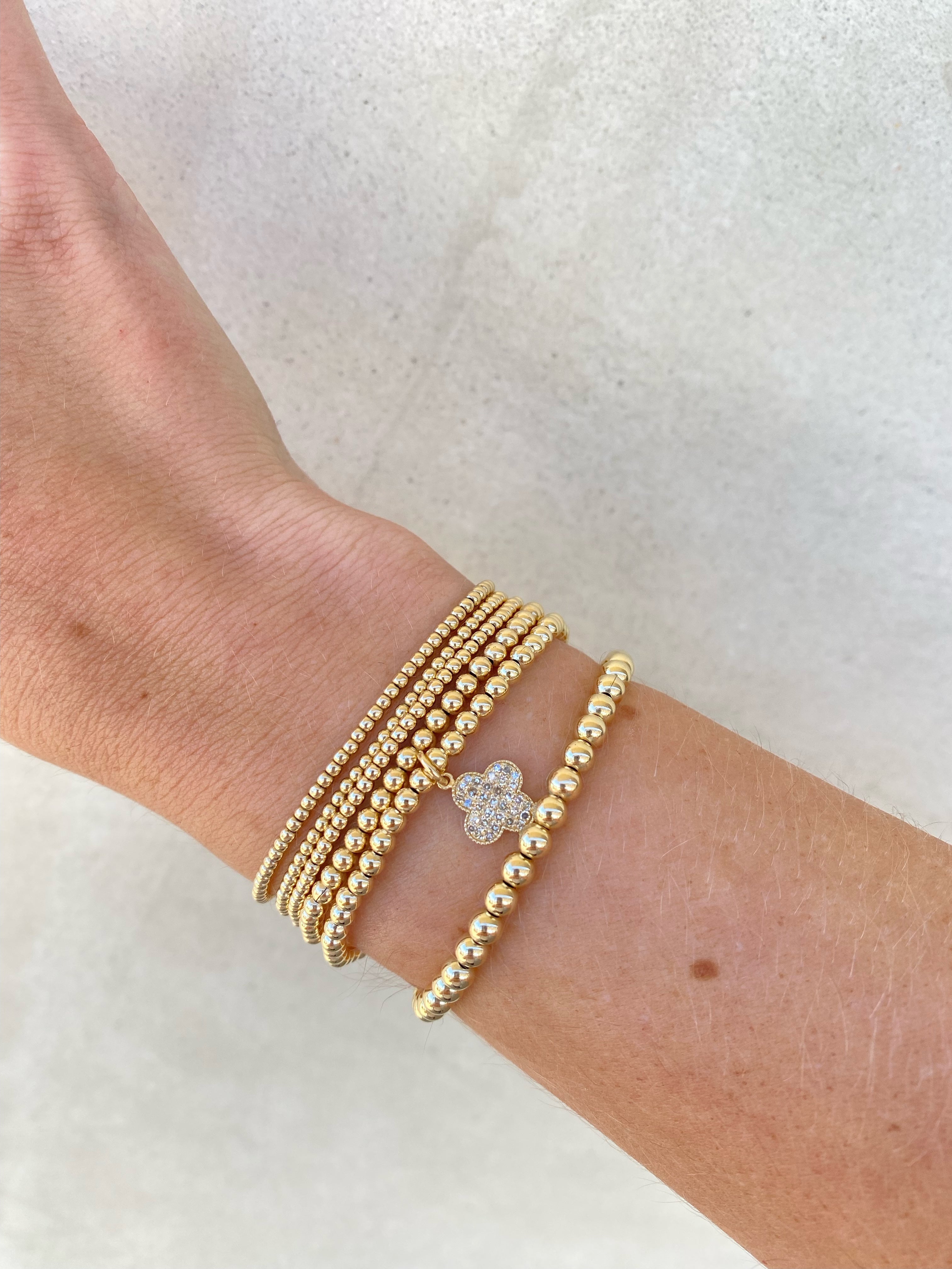 3MM Signature Bracelet with 14K Diamond Clover Charm