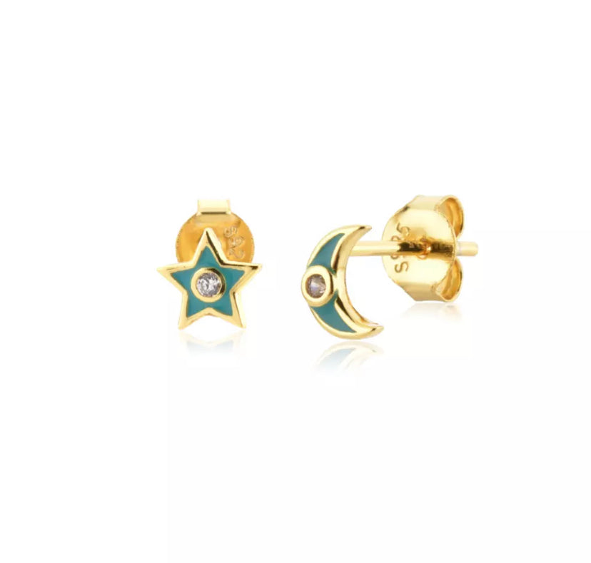 Star Moon Enamel Stud