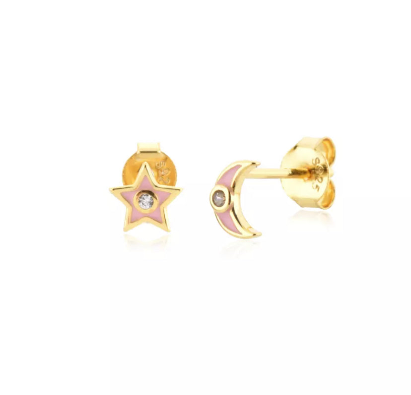 Star Moon Enamel Stud