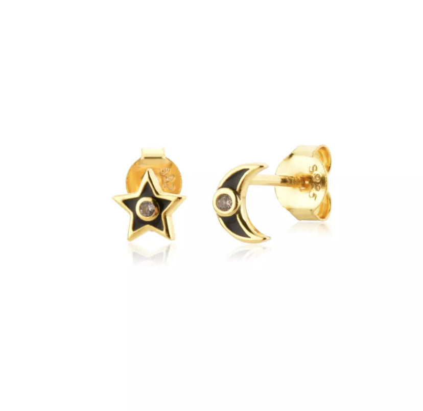 Star Moon Enamel Stud