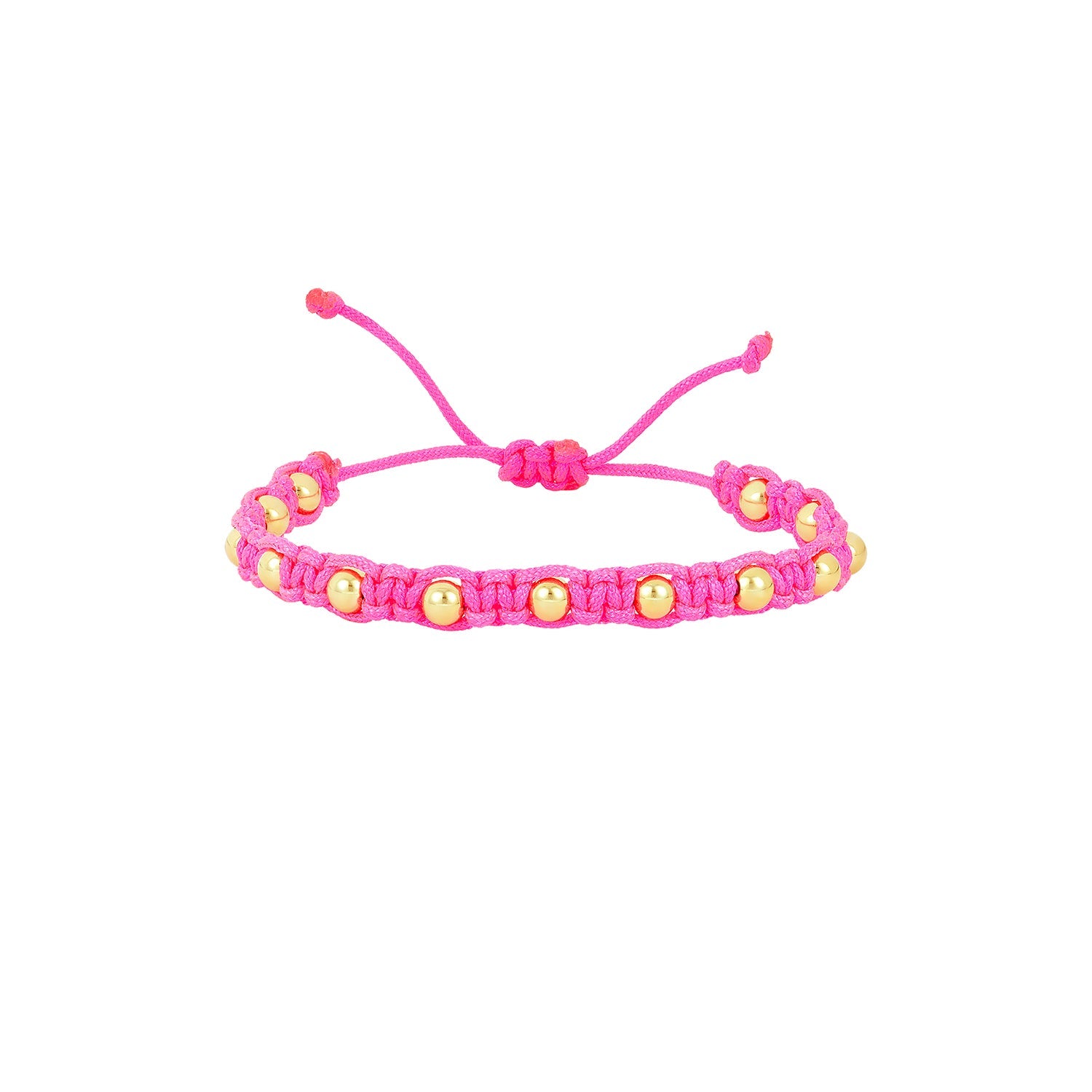 Kids Neon Fuchsia Macrame Bracelet with Yellow Gold Filled Beads