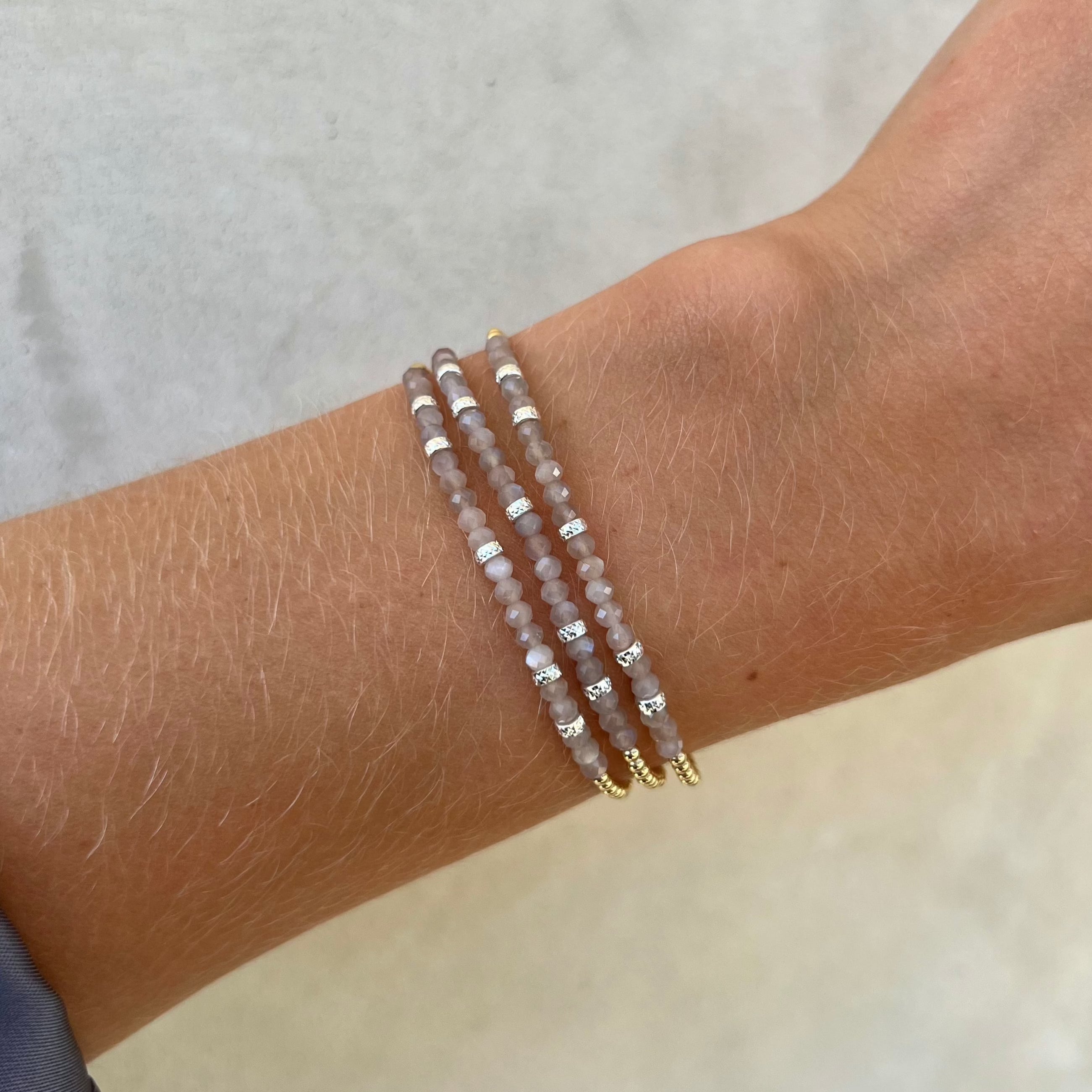 2mm Signature Bracelet with Mauve Moonstone and Sterling Silver Rondelles