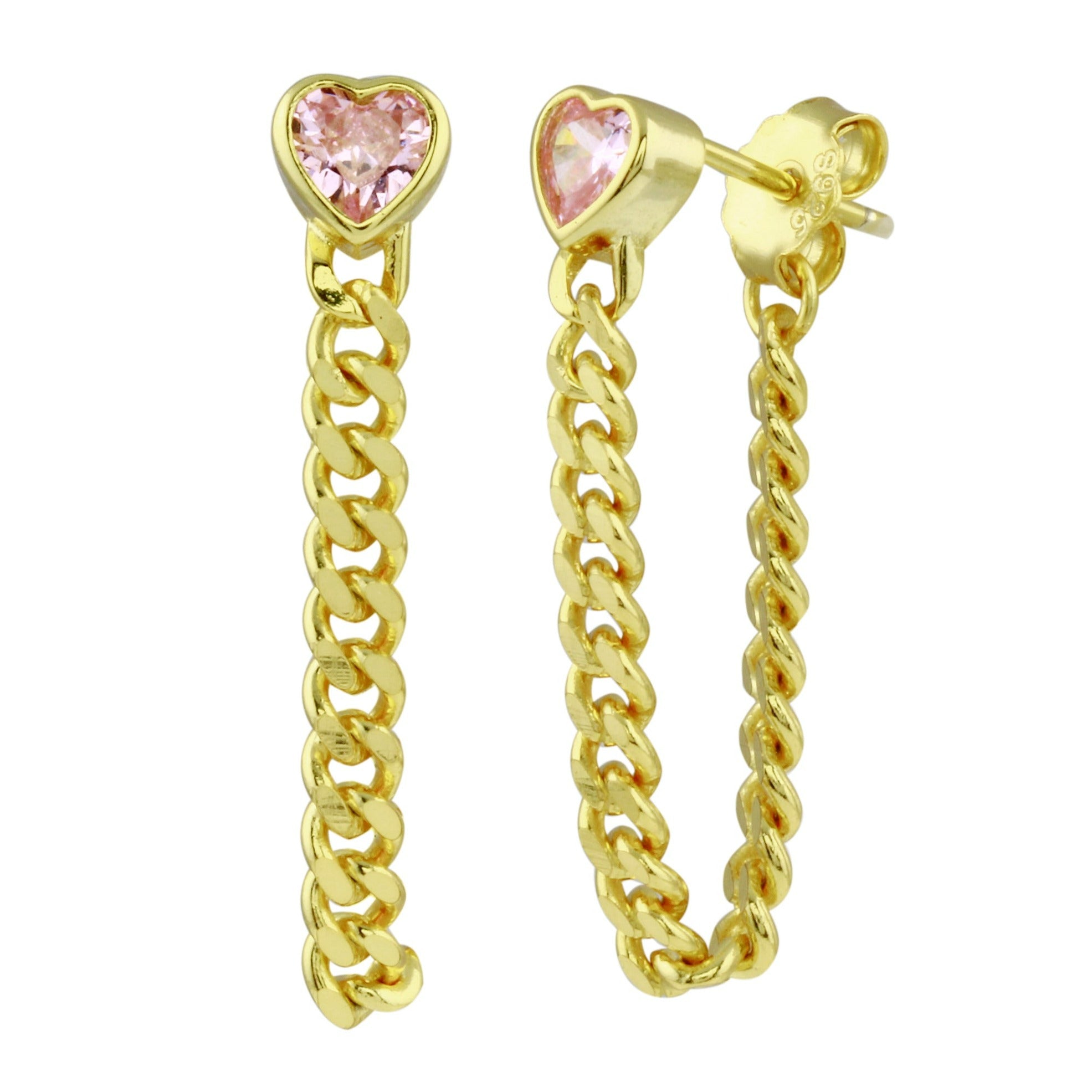 Cuban Chain Bezel Heart Earrings