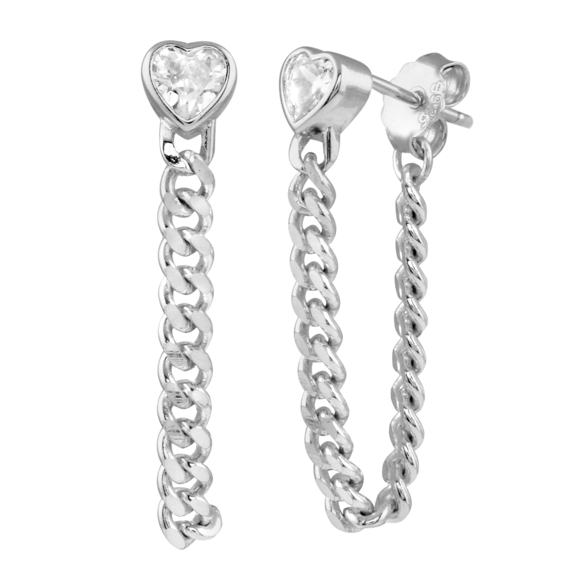 Cuban Chain Bezel Heart Earrings