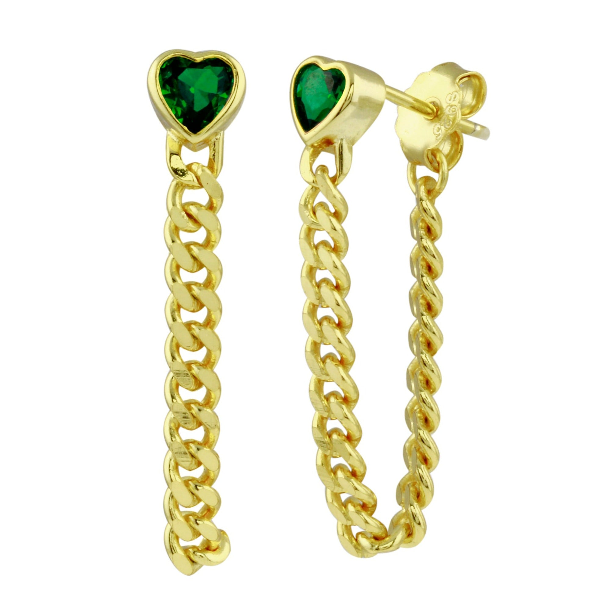 Cuban Chain Bezel Heart Earrings