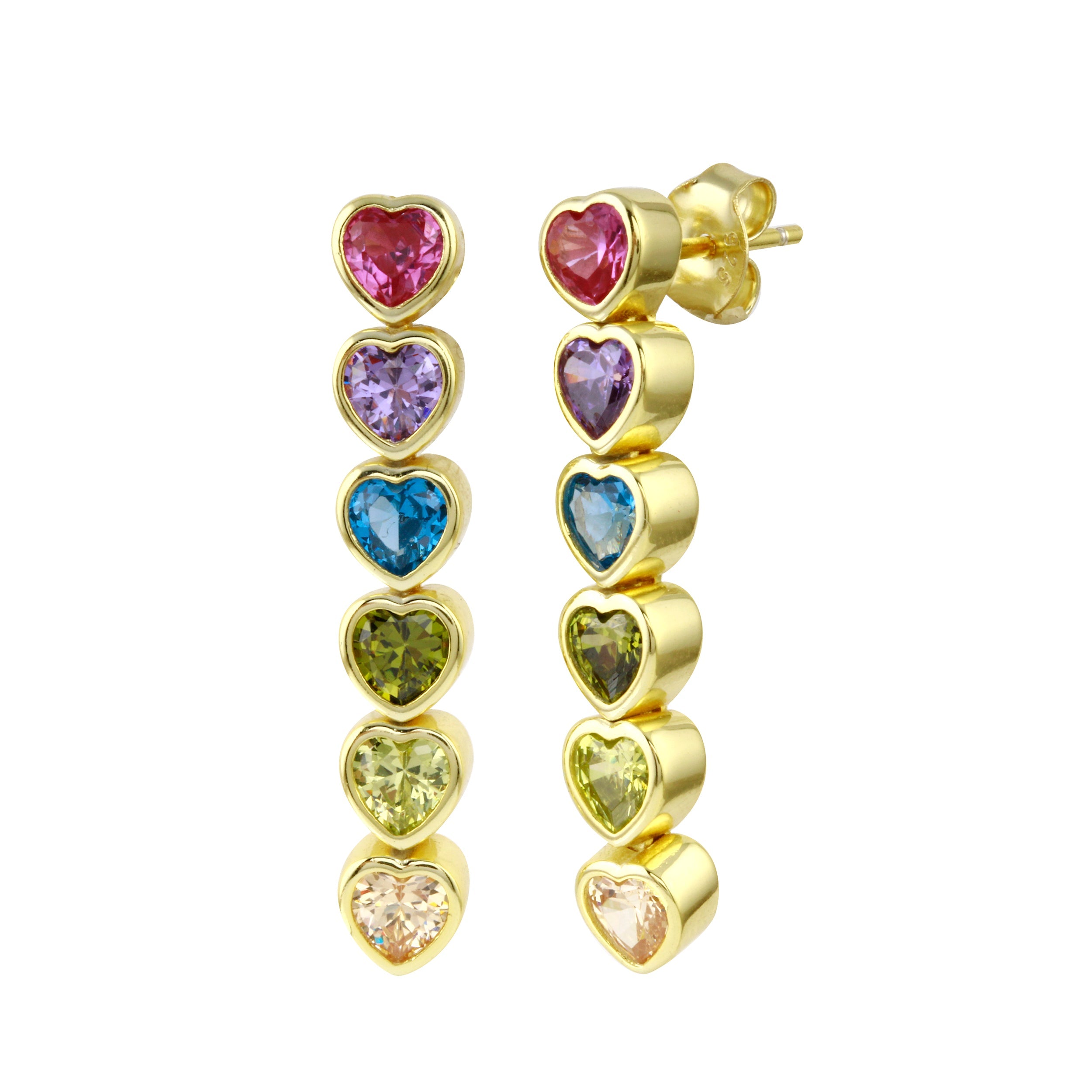 Rainbow Bezel Heart Drop Down Earrings