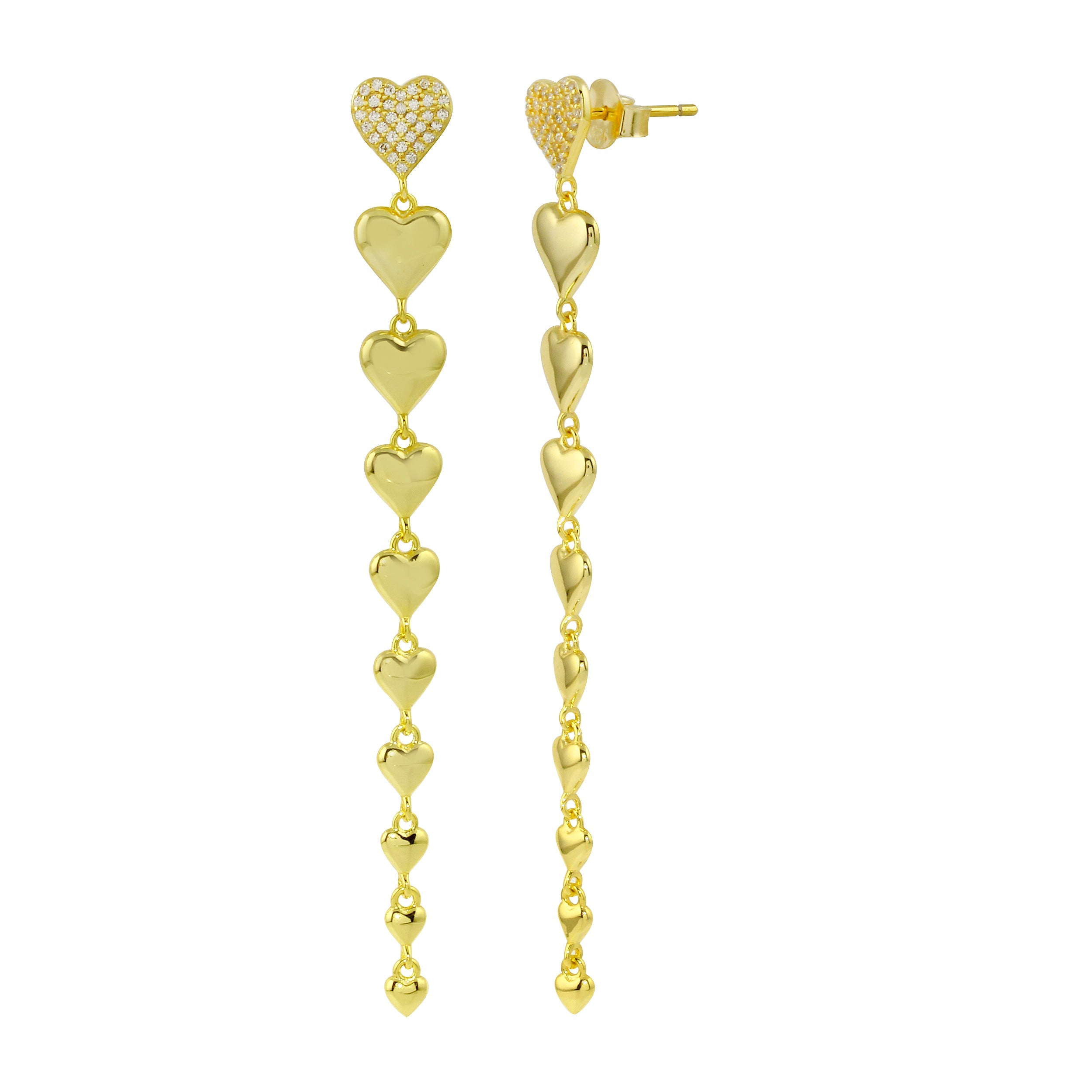 Long Falling Heart Earrings