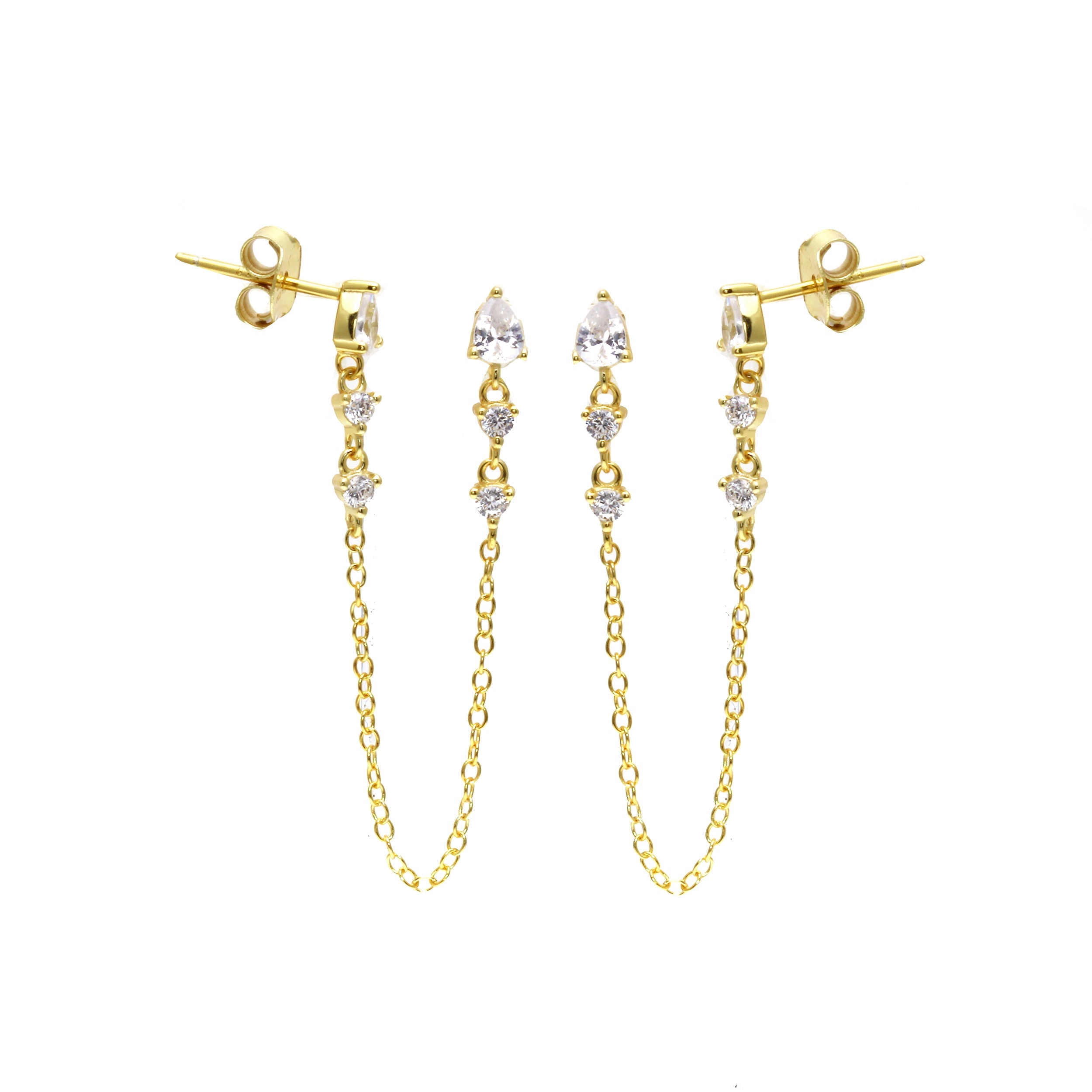 Diamond Chain Stud Duo Earrings