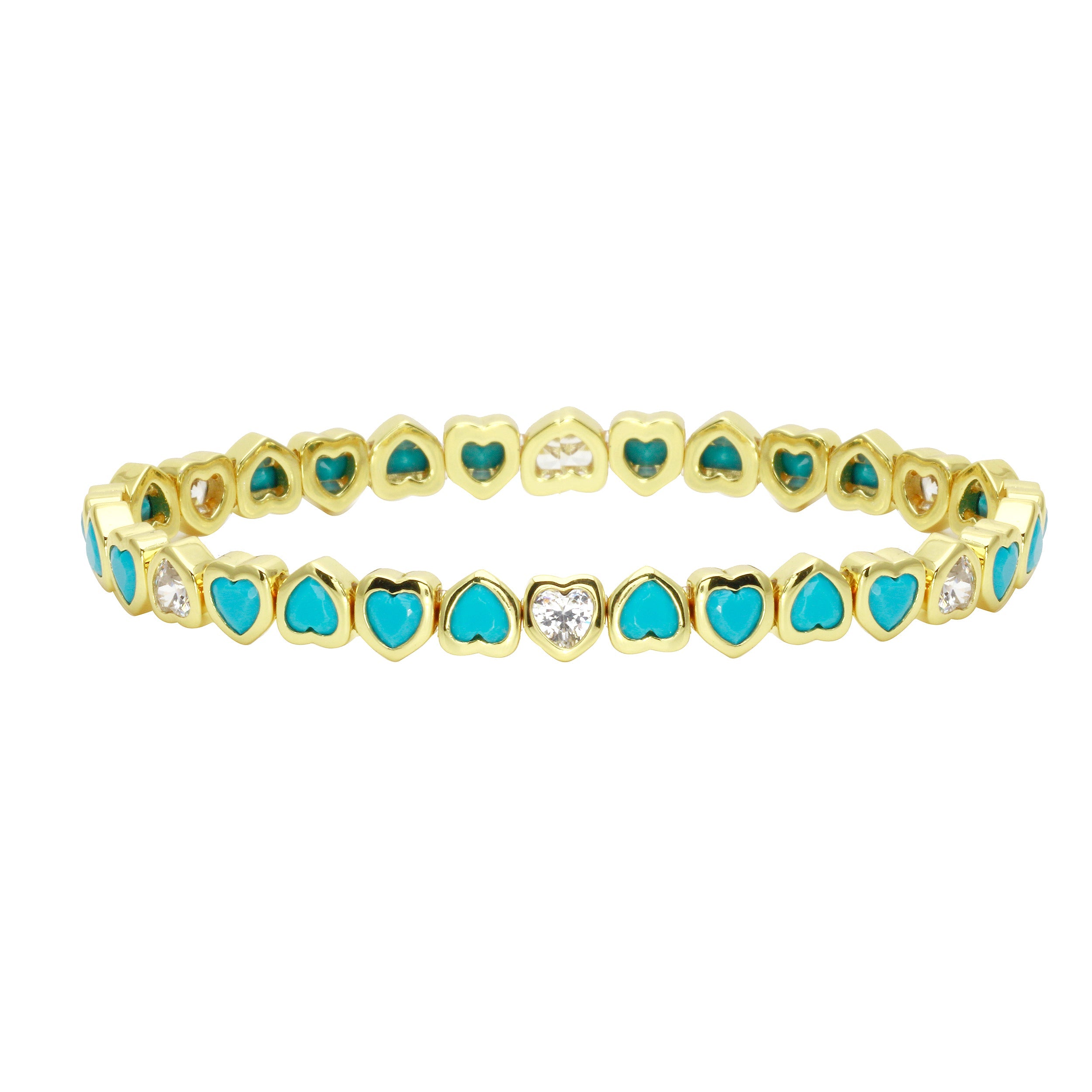 Mini Turquoise Stretchy Bezel Heart Bracelet