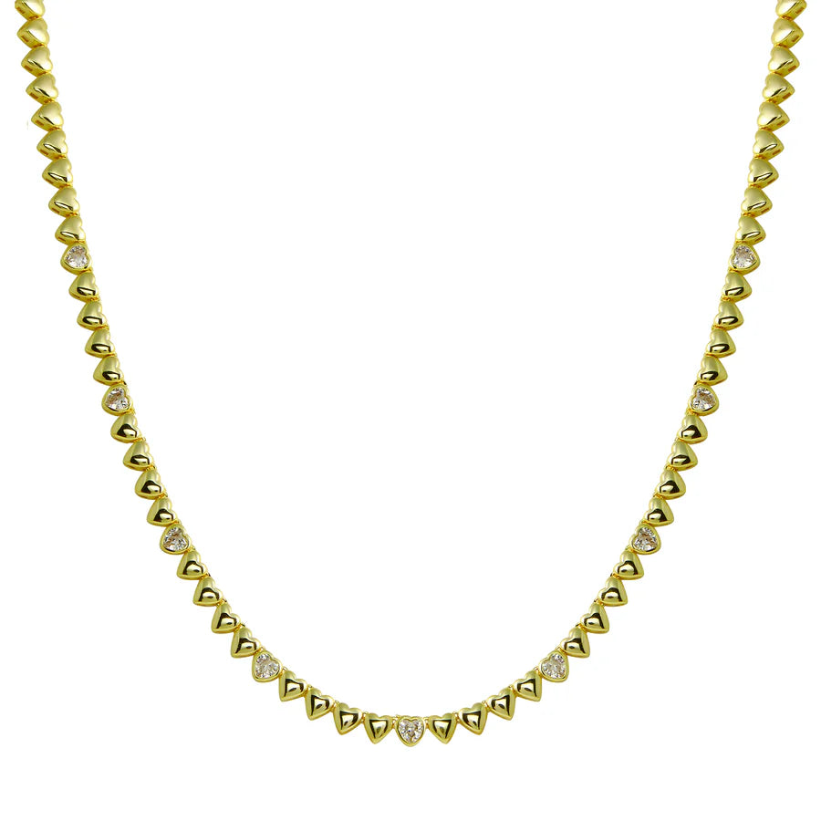 Solid & Diamond Heart Tennis Necklace