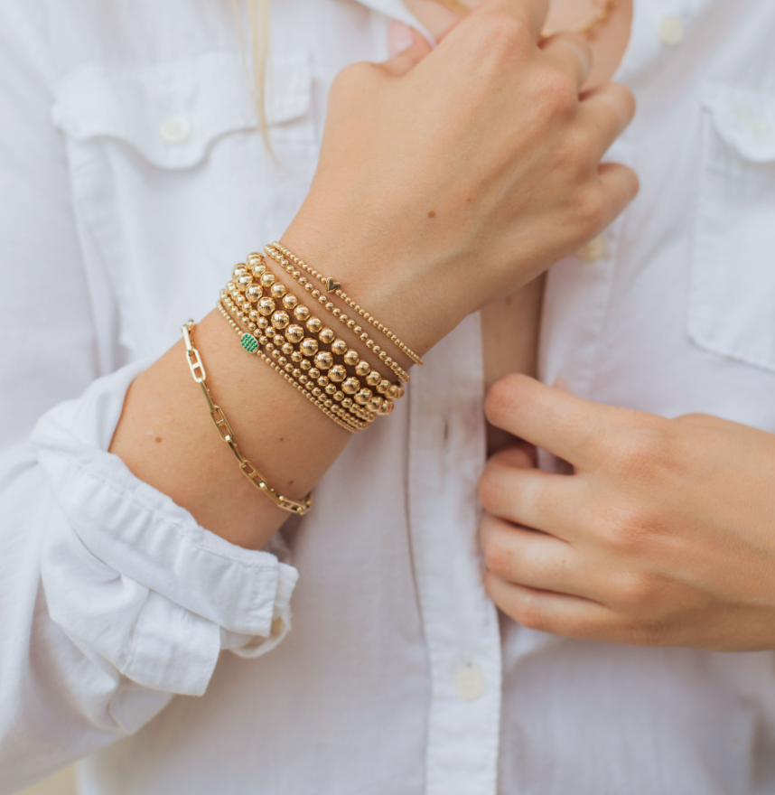 2MM Signature Bracelet with 14K Emerald Bean