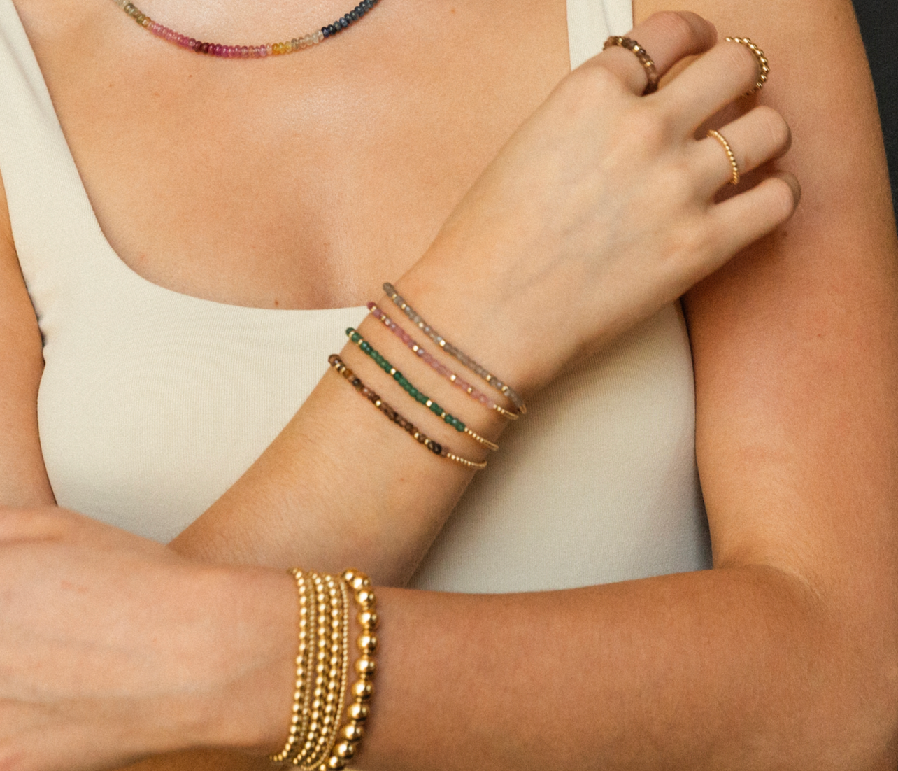 2mm Signature Bracelet with Chocolate Moonstone and Rondelles