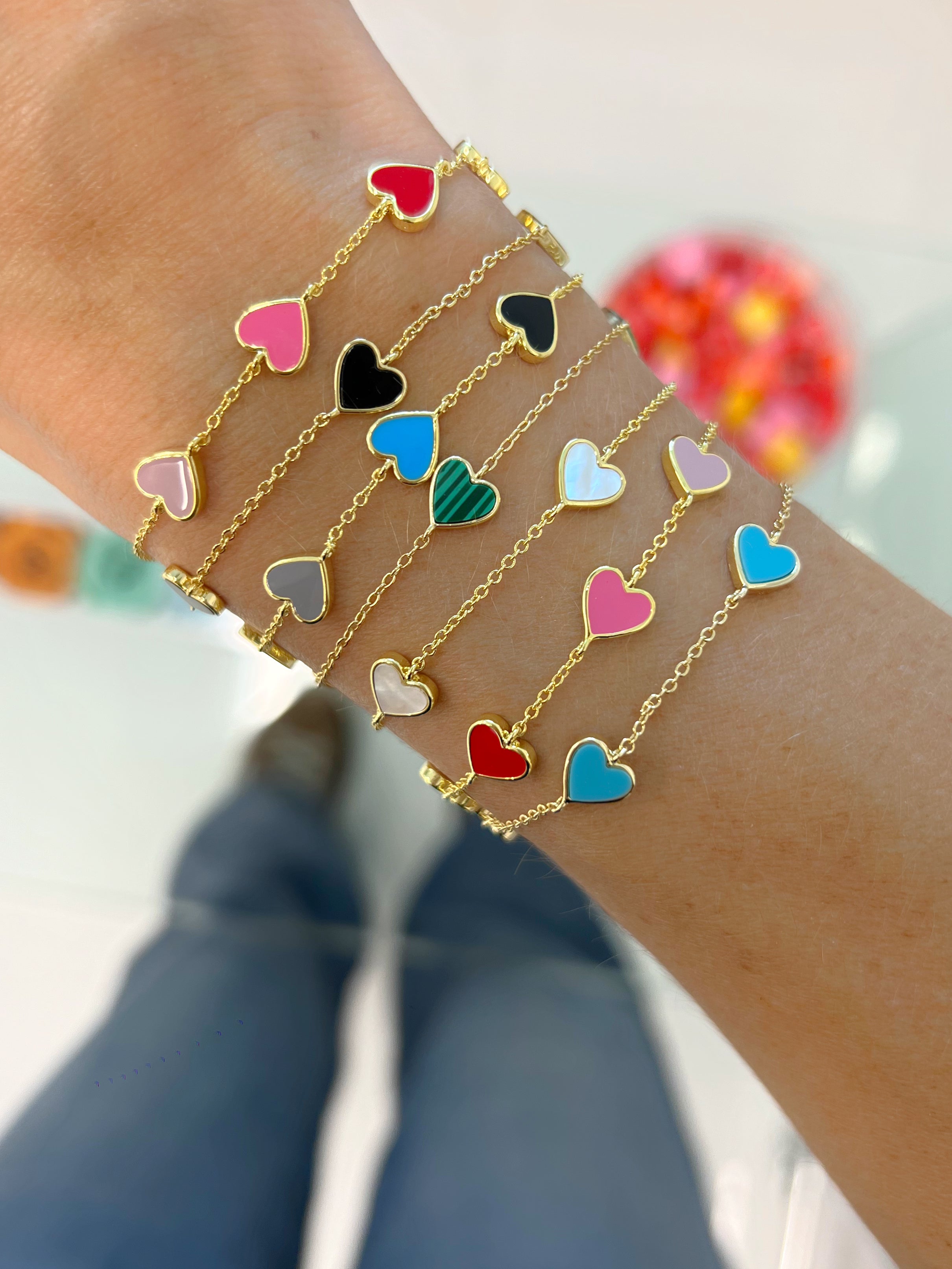 Multi Enamel Rainbow Heart Bracelet